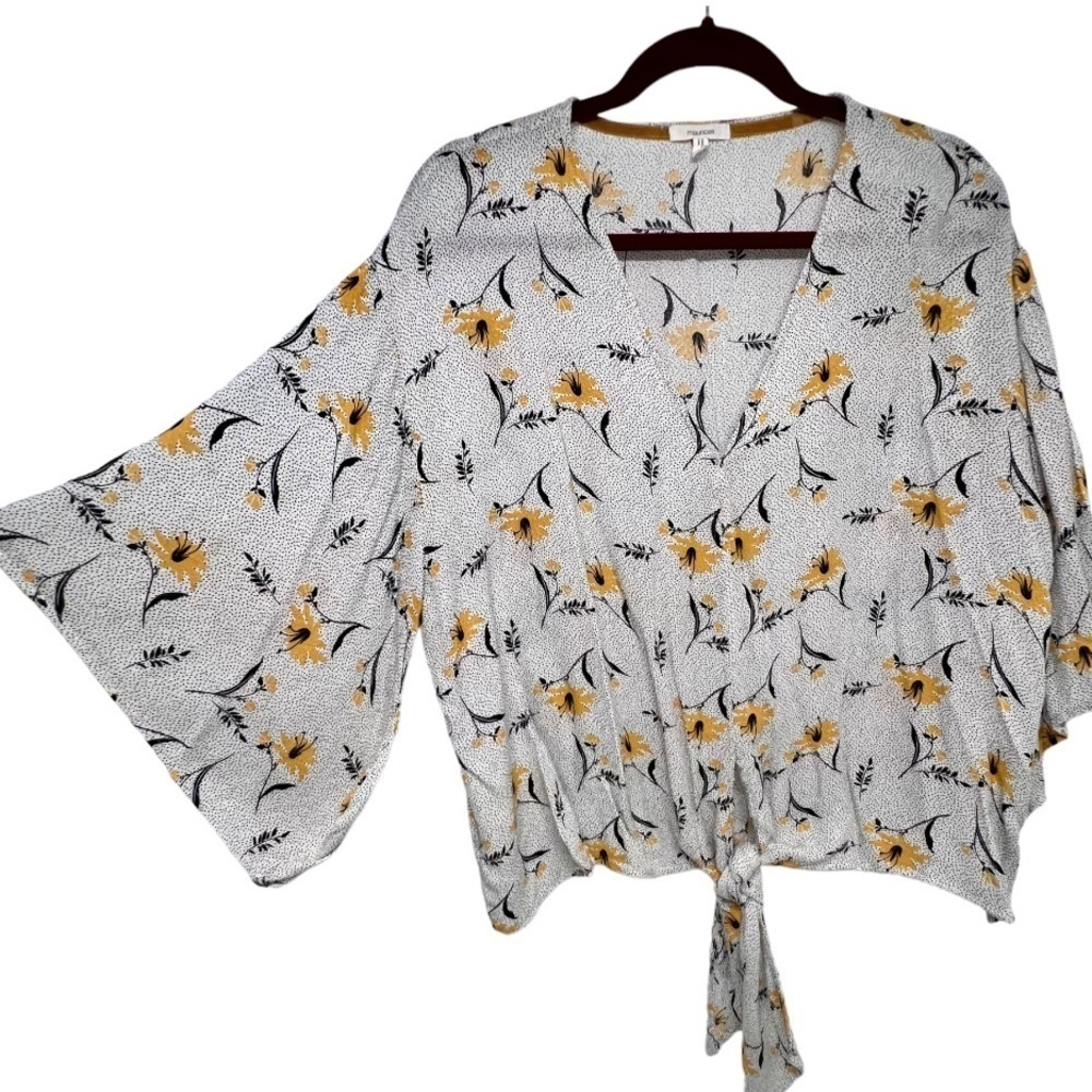 Maurice’s Floral V NeckTie Waist 3/4 Sleeve Top Women’s 0X - Picture 5 of 10